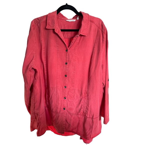 Soft Surroundings sz 2X Orange roll tab sleeve pockets peplum button front tunic - Picture 1 of 6
